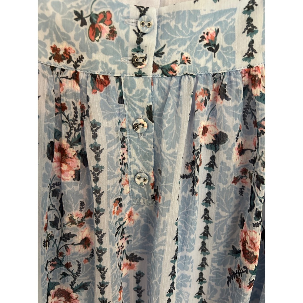 LC Romantic Blue Floral Square Neck Blouse Long Sleeve Ruffle Cuff Top Medium - Picture 8 of 10